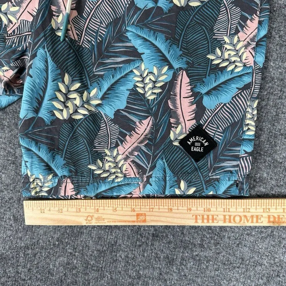 American Eagle Board Shorts Mens Large 36x10 Swim Trunks Floral Drawstring Adult